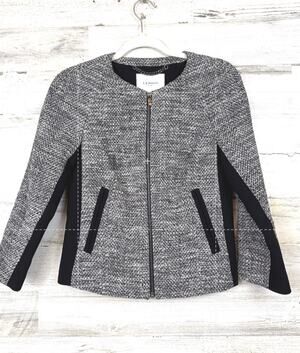 L.K. Bennett Womens 2 Black Gray Tweed Cynthia Flare Mini Skirt Suit Jacket Luxe